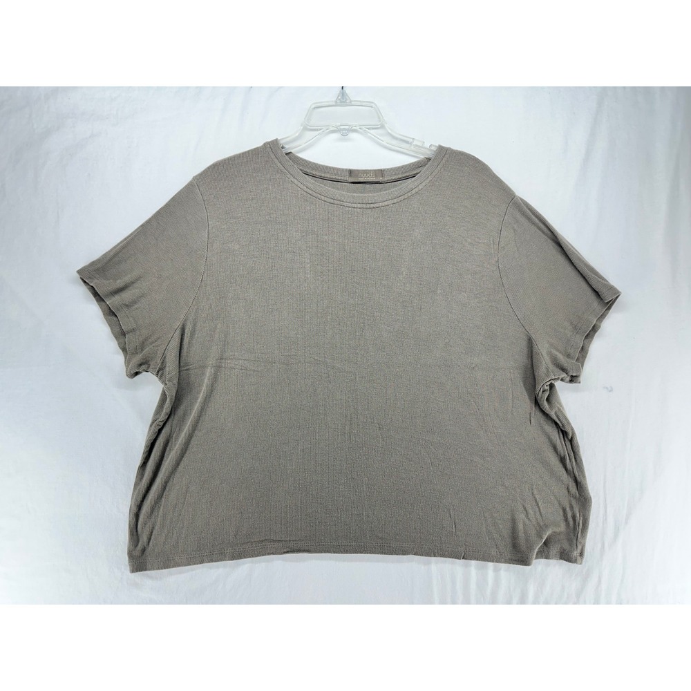 Nuuds Womens Ribbed Short Sleeve Crew Neck Tee Taupe Brown Boxy Fit XL Boxy Fit‎